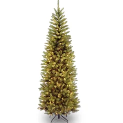 Slim-National Tree Company Artificial Pre-Lit Slim Christmas Tree, Green, Kingswood Fir, Clear Lights, Includes Stand, 6.5 Feet