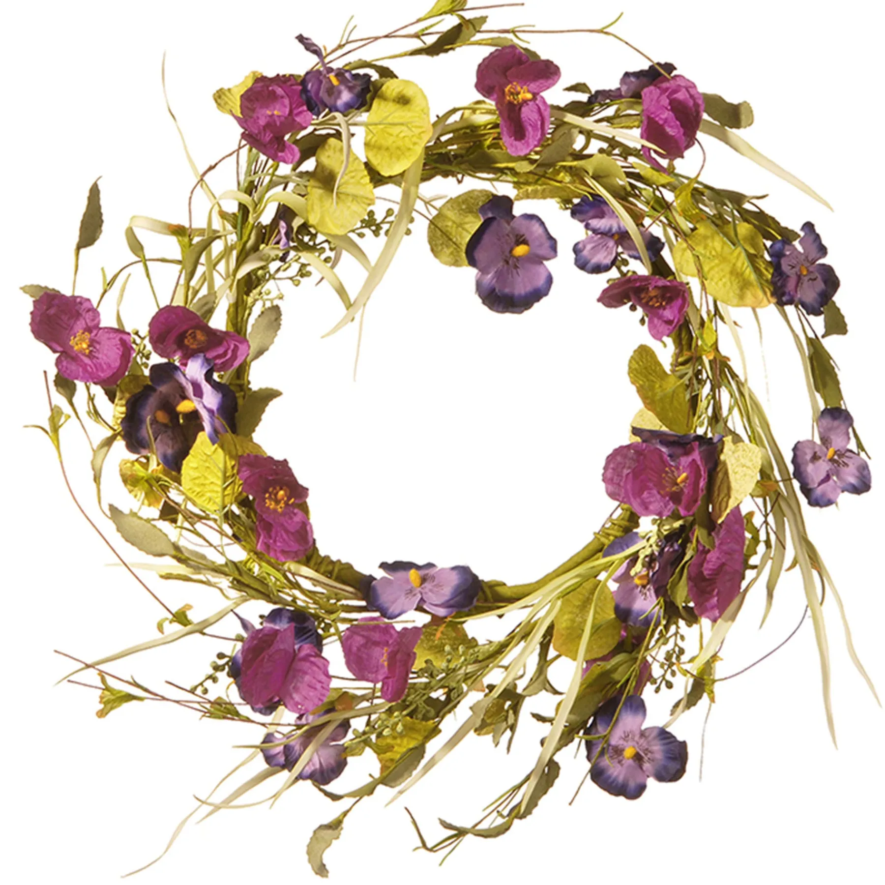 National Tree Company Flower Wreaths^ Artificial Hanging Wreath, Vine Stem Base, Decorated With Purple Pansy And Poppy Flowers, Seed Pods, Leafy Greens, Spring Collection, 22 Inches