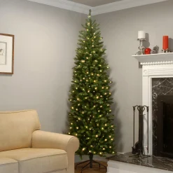 Slim-National Tree Company Artificial Pre-Lit Slim Christmas Tree, Green, Kingswood Fir, Dual Color Led Lights, Includes Powerconnect And Stand, 7 Feet