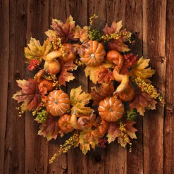 Harvest Wreath-National Tree Company Artificial Autumn Wreath, Decorated With Pumpkins, Gourds, Berry Clusters, Maple Leaves, Autumn Collection, 22 In