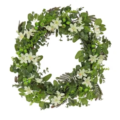 National Tree Company Home & Garden Decor^ Artificial Wreath Decoration, Green, Woven Branch Base, Decorated With Mixed Flower Blooms, Flowing Green Stems, Spring Collection, 24 Inches