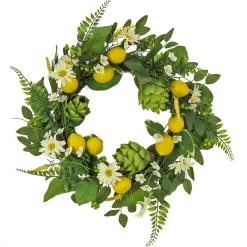 National Tree Company Flower Wreaths^ Artificial Spring Wreath, Woven Branch Base, Decorated With Lemons, Artichokes, Daisy Blooms, Leafy Greens, Spring Collection, 22 Inches