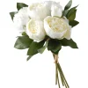 National Tree Company Flower Bouquets^ Artificial Floral Bouquet, Vine Stem Base, Decorated With White Peony Blooms, Leafy Greens, Spring Collection, 14 Inches
