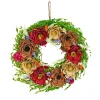 National Tree Company Flower Wreaths^ Artificial Wreath Decoration, Pink, Woven Branch Base, Decorated With Assorted Spring Flower Blooms, Seed Pods, Flowing Green Stems, Spring Collection, 17 Inches