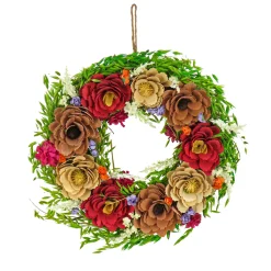 National Tree Company Flower Wreaths^ Artificial Wreath Decoration, Pink, Woven Branch Base, Decorated With Assorted Spring Flower Blooms, Seed Pods, Flowing Green Stems, Spring Collection, 17 Inches