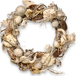 Harvest Wreath-National Tree Company Artificial Autumn Wreath, White, Decorated With Pumpkins, Gourds, Pinecones, Berry Clusters, Ball Ornaments, Oak Leaves, Autumn Collection, 20 In