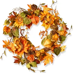 Harvest Wreath-National Tree Company Artificial Autumn Wreath, Decorated With Sunflowers, Pinecones, Berry Clusters, Maple Leaves, Autumn Collection, 25 In