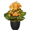 National Tree Company Potted Flower Plants^ Artificial Potted Plant, Orange Flower Blooms, Includes Black Ceramic Pot, Spring Collection, 12 Inches