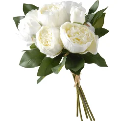 National Tree Company Home & Garden Decor^ Artificial Floral Bouquet, Vine Stem Base, Decorated With White Peony Blooms, Leafy Greens, Spring Collection, 14 Inches