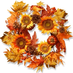 Harvest Wreath-National Tree Company Artificial Autumn Wreath, Decorated With Sunflowers, Pinecones, Berry Clusters, Acorns, Pumpkins, Maple Leaves, Autumn Collection, 22 In