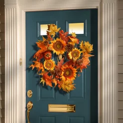 Harvest Wreath-National Tree Company Artificial Autumn Wreath, Decorated With Sunflowers, Pinecones, Berry Clusters, Acorns, Pumpkins, Maple Leaves, Autumn Collection, 22 In