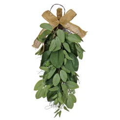National Tree Company Home & Garden Decor^ Artificial Teardrop Wall Hanging Decoration, Green, Woven Branch Base, Decorated With Eucalyptus Leaves, Magnolia Blooms, Flowing Green Stems, Spring Collection, 26 Inches
