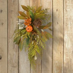 Harvest Accessories-National Tree Company Artificial Autumn Wall Decoration, Decorated With Fern Fronds, Leaves, Pumpkins, Twig Cones, Autumn Collection, 26 Inches