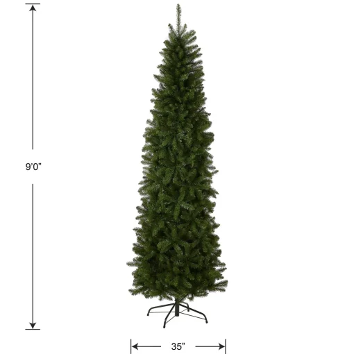 7Ft - 9Ft-National Tree Company Artificial Slim Christmas Tree, Green, Kingswood Fir, Includes Stand, 9 Feet