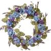 National Tree Company Flower Wreaths^ Artificial Hanging Wreath, Woven Branch Base, Decorated With Blue Hydrangea Blooms, Purple Flowers, Flowing Green Stems, Spring Collection, 32 Inches