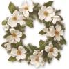 National Tree Company Flower Wreaths^ Artificial Hanging Wreath, Evergreen Branch Base, Decorated With Magnolias, North Valley Spruce Branches, Leaves, Spring Collection, 24 Inches
