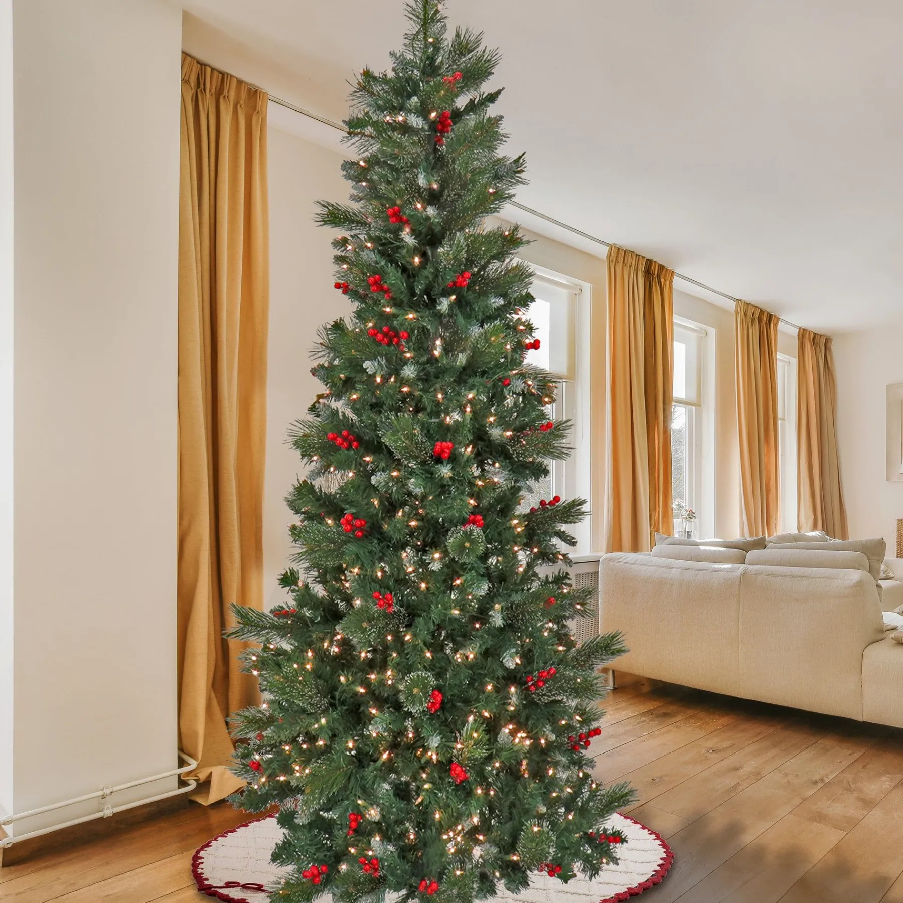 7Ft - 9Ft-National Tree Company 9Ft Pre-Lit Artificial Meadowlark Pencil Hinged Tree, 900 Clear Lights- Ul