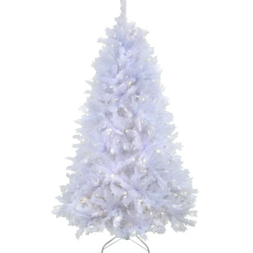 5Ft - 6Ft-National Tree Company 6.5Ft Pre-Lit Artificial Millville White Hinged Tree With Powerconnect , 400 Dual Color® Led Lights-Ul