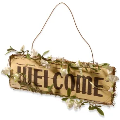 National Tree Company Home & Garden Decor^ Hanging Welcome Sign, Lightweight Wooden Construction, Decorated With Leafy Vine Trim, Includes Hanging Loop, Spring Collection, 21 Inches