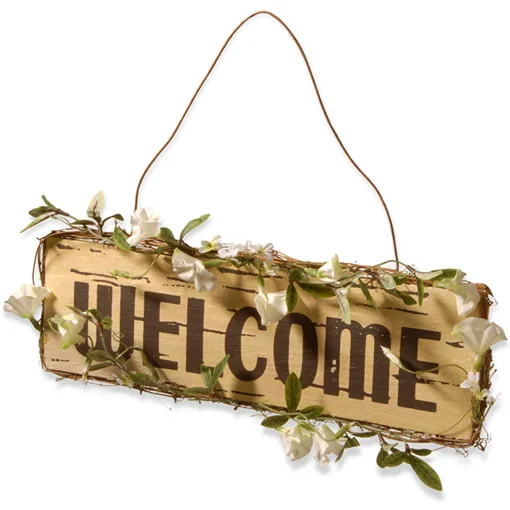 National Tree Company Home & Garden Decor^ Hanging Welcome Sign, Lightweight Wooden Construction, Decorated With Leafy Vine Trim, Includes Hanging Loop, Spring Collection, 21 Inches