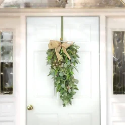 Christmas Greenery-National Tree Company , Hgtv Home Collection, 30" Winter Garden Eucalyptus Mixed Tip Swag With A Burlap Bow, 30 Led Lights- Battery Operated With Timer