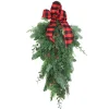 Christmas Greenery-National Tree Company Mixed Pine Christmas Teardrop With Plaid Bow, Pinecones, 30 In
