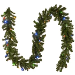 7' To 10' Garland-National Tree Company Pre-Lit Artificial Christmas Garland, Green, North Valley Spruce, Dual Color Led Lights, Battery Operated, Christmas Collection, 9 Feet