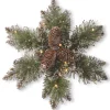 Christmas Greenery-National Tree Company Pre-Lit Artificial Christmas Star Wreath, Green, Glittery Bristle Pine, White Lights, Decorated With Pine Cones, Frosted Branches, Christmas Collection, 14 Inches
