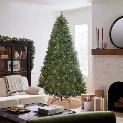 Full-National Tree Company Pre-Lit Artificial Full Christmas Tree, Green, Dunhill Fir, Clear Lights, Includes Powerconnect And Stand, 9 Feet