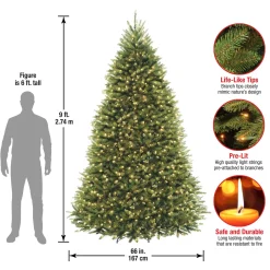 Full-National Tree Company Pre-Lit Artificial Full Christmas Tree, Green, Dunhill Fir, Clear Lights, Includes Powerconnect And Stand, 9 Feet