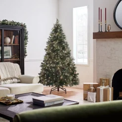 5Ft - 6Ft-National Tree Company Pre-Lit 'Feel Real' Artificial Full Christmas Tree, Green, Carolina Pine, Clear Lights, Flocked With Pine Cones, Includes Stand, 6.5 Feet