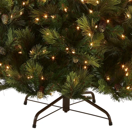 5Ft - 6Ft-National Tree Company Pre-Lit 'Feel Real' Artificial Full Christmas Tree, Green, Carolina Pine, Clear Lights, Flocked With Pine Cones, Includes Stand, 6.5 Feet