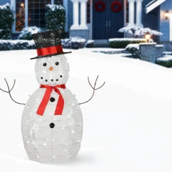 Christmas Outdoor Accessories-National Tree Company Pre Lit Sisal Snowman Decoration, Cool White Led Lights, Plug In, Christmas Collection, 36 Inches