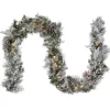 7' To 10' Garland-National Tree Company Pre-Lit Artificial Christmas Garland, Green, Bedford Pine, White Lights, Decorated With Cedar Leaves, Berry Clusters, Pine Cones, Frosted Branches, Battery Powered, Christmas Collection, 9 Feet