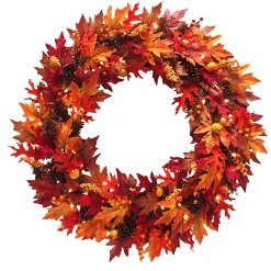 Harvest Wreath-National Tree Company Pre-Lit Artificial Autumn Wreath, Decorated With Gourds, Pinecones, Maple Leaves, Berry Clusters And Lights, Autumn Collection, 36 In