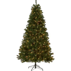 5Ft - 6Ft-National Tree Company Pre-Lit Artificial Full Christmas Tree, Green, North Valley Spruce, Clear Lights, Includes Stand, 6.5 Feet