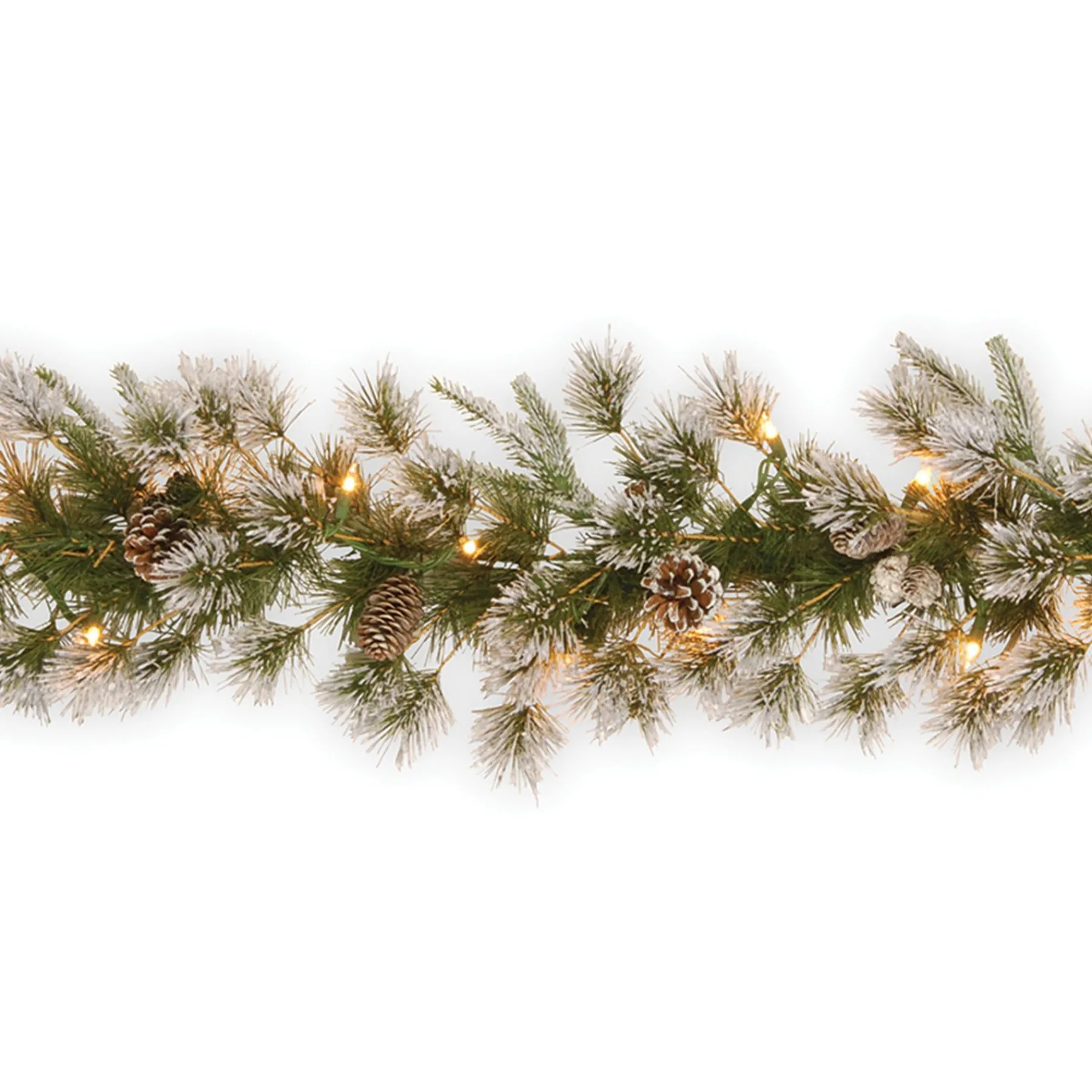 7' To 10' Garland-National Tree Company Pre-Lit 'Feel Real' Artificial Christmas Garland, Green, Liberty Pine, White Lights, Decorated With Pine Cones, Frosted Branches, Plug In, Christmas Collection, 9 Feet