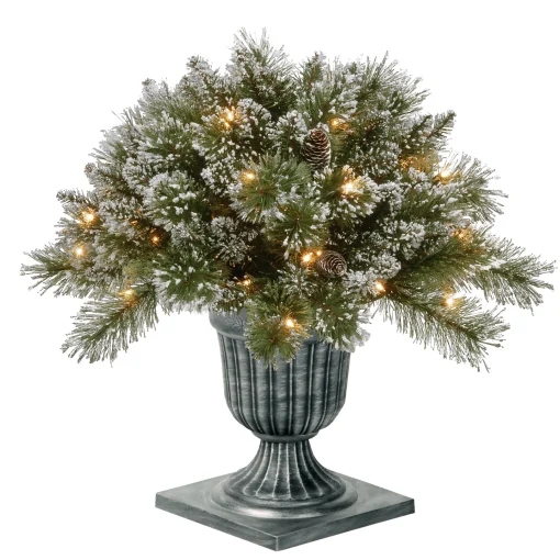 National Tree Company Topiaries / Shurbs^ Pre Lit Artificial Shrub, Glittery Bristle Pine, Decorated With Frosted Branches, Pine Cones, Twinkly Led Lights, Includes Stylish Black Base, Plug In, Christmas Collection, 24 Inches