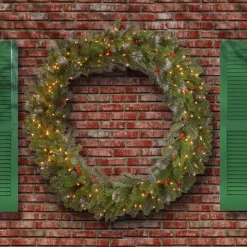 Over 37" Wreath-National Tree Company Pre-Lit Artificial Christmas Wreath, Green, Crestwood Spruce, White Lights, Decorated With Pine Cones, Berry Clusters, Christmas Collection, 48 Inches