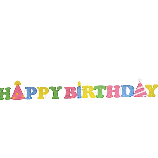 National Tree Company Home & Garden Decor^ Pre-Lit Happy Birthday Outdoor Sign Decoration, Yellow, Includes 150 Led Lights, Spring Collection, 15 Feet