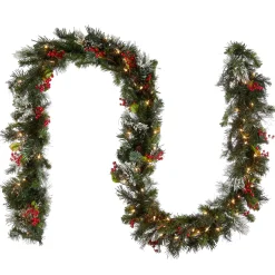 7' To 10' Garland-National Tree Company Pre-Lit Artificial Christmas Garland, Green, Wintry Pine, White Lights, Decorated With Pine Cones, Berry Clusters, Plug In, Christmas Collection, 9 Feet