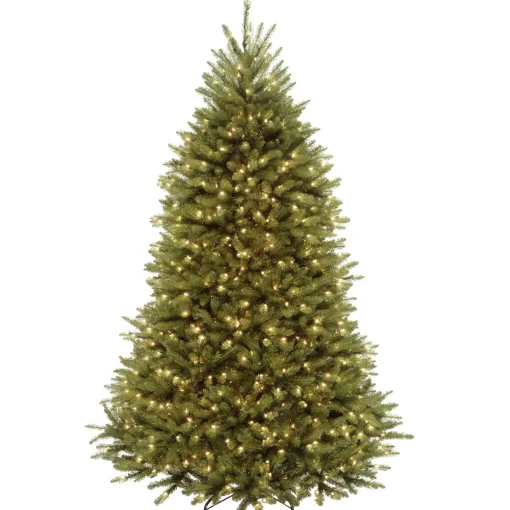 Dual Color-National Tree Company Pre-Lit Artificial Full Christmas Tree, Green, Dunhill Fir, Dual Color Led Lights, Includes Stand, 7.5 Feet