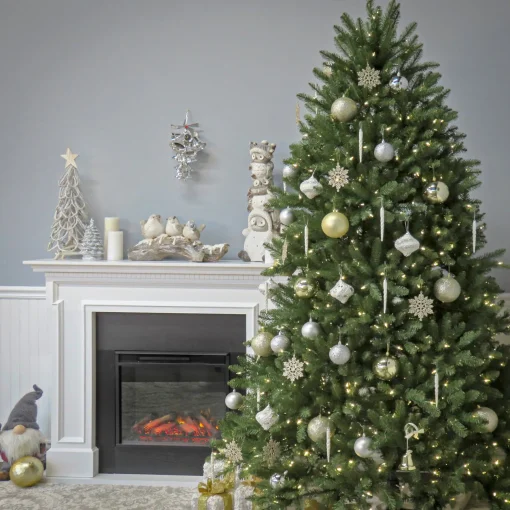Dual Color-National Tree Company Pre-Lit Artificial Full Christmas Tree, Green, Dunhill Fir, Dual Color Led Lights, Includes Stand, 7.5 Feet