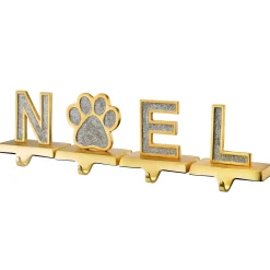 Christmas Accessories-National Tree Company Silver Sparkle Noel Christmas Stocking Holders, Silver And Gold With Paw Print, 4 Pieces, 5 In