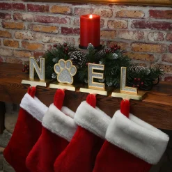 Christmas Accessories-National Tree Company Silver Sparkle Noel Christmas Stocking Holders, Silver And Gold With Paw Print, 4 Pieces, 5 In