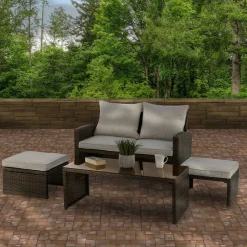 Patio Sets-National Tree Company Norton Collection 4-Piece All-Weather Wicker Conversation Set