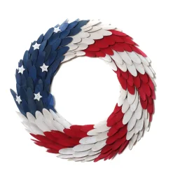 Patriotic Wreath-National Tree Company Patriotic Artificial Hanging Wreath Foam Base Decorated With Red White And Blue Wooden Feathers Stars 4Th Of July Collection 18 Inches