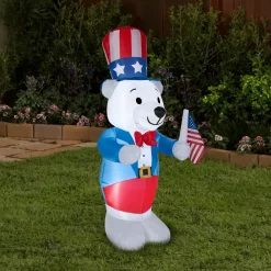 Patriotic Inflatable-National Tree Company Patriotic Inflatable Decoration Blue White Bear Wearing Red White And Blue Suit And Hat Self Inflating Plug In Fourth Of July Collection 48 Inches