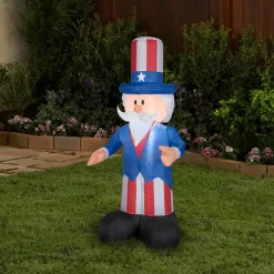 Patriotic Inflatable-National Tree Company Patriotic Inflatable Decoration Blue Uncle Sam Wearing Red White And Blue Suit And Hat Self Inflating Plug In Fourth Of July Collection 48 Inches