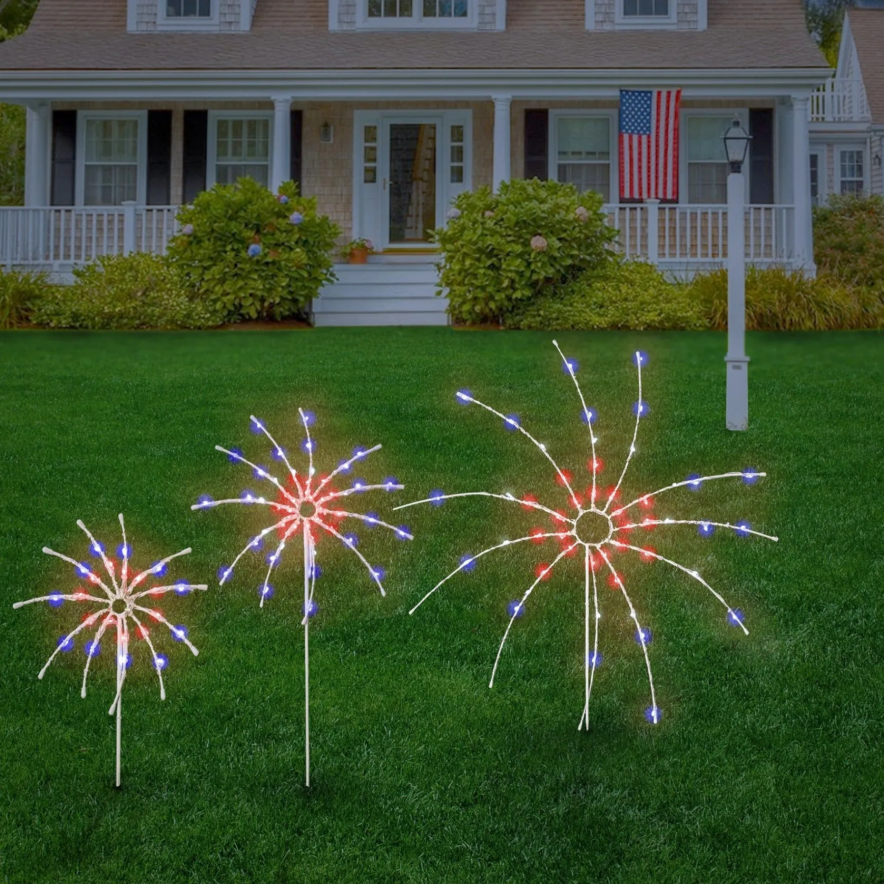 Patriotic Accessories-National Tree Company Patriotic Light Up Fireworks Lawn Decor, 3Pc, 165 Multi Copper Wire Led Lights, Ul